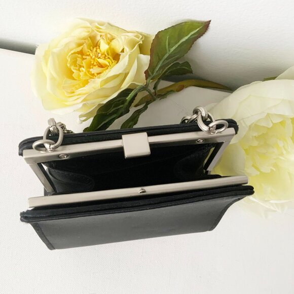 Mini Black Satin Handbag with Silver Chain Top Handle - Picture 8 of 10